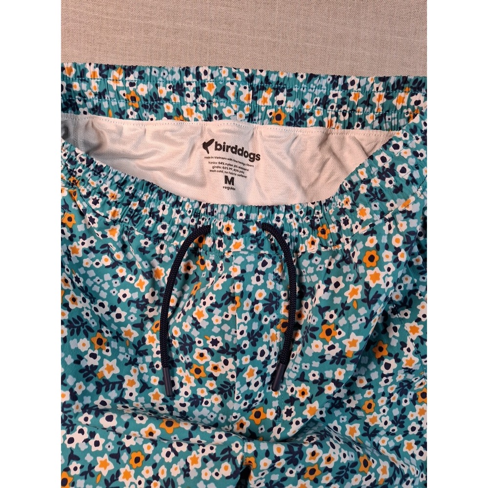 Birddogs Gym Shorts Men Medium Teal Floral Liner Drawstring Zipper Pockets 7in - Picture 6 of 16